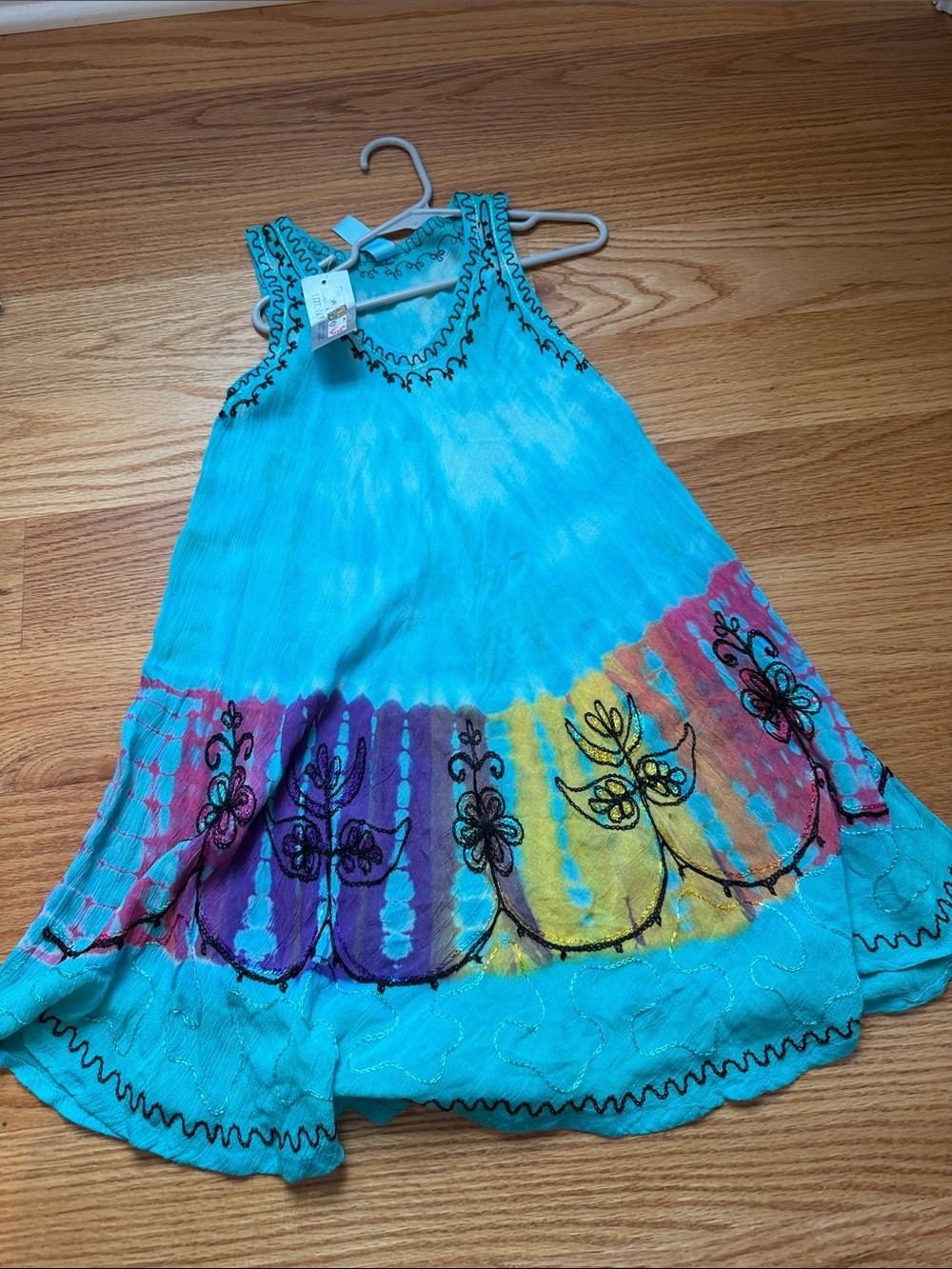 India Boutique Teal Tank Top with Black Embroidered Trim